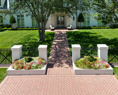Front yard walkways landscape planter box